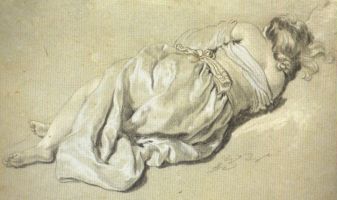 Jacob backer, Liggende vrouw op de rug gezien, krijt op papier