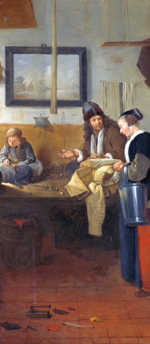 Quiringh G. van Brekelenkam, De kleermakerswerkplaats (c 1660), detail. Collectie Rijksmuseum Amsterdam