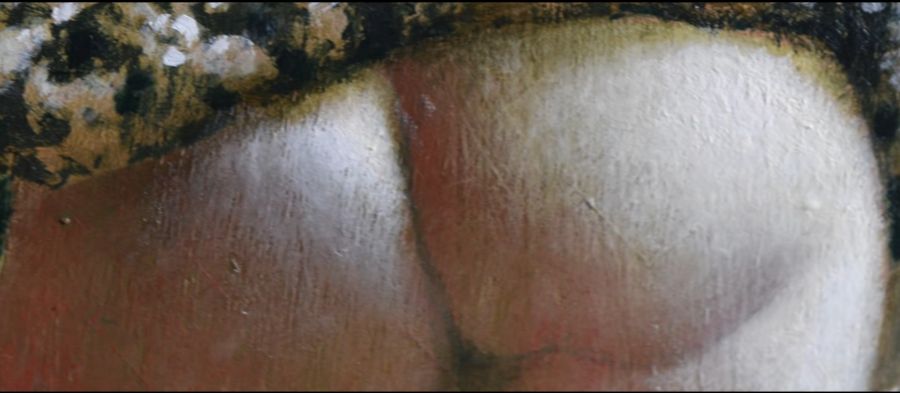 Still uit 'Geke Hankel kunstenaarsmodel', een film van Herman Tulp (2013), detail van een schilderij van Wout Muller (1946-2000). 
