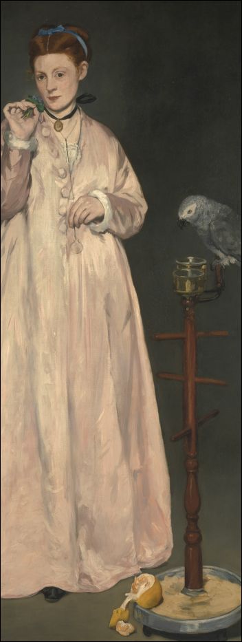 Edouard Manet, Portret van een jonge vrouw met papegaai (1866), detail. Metropolitan Museum of Art, New York.