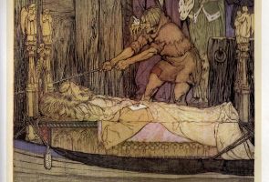 A. Rackham, Het bootje met de doode maagd van Astolat vóór het paleis te Westminster (detail)