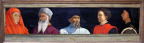 Anoniem, Vijf grondleggers van de Florentijnse kunst, paneel, c. 1550