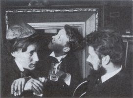 Willem Kloos, Piet Tideman en Hein Boeken op een foto van Willem Witsen